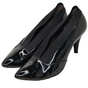 vintage circa Joan&David Black Leather Heeled Slip On Ankle Booties Sz US 8